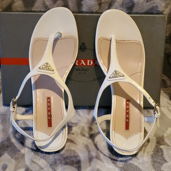 Prada White Patent Leather Wedge Sandal size 39.5 - Picture 3 of 15